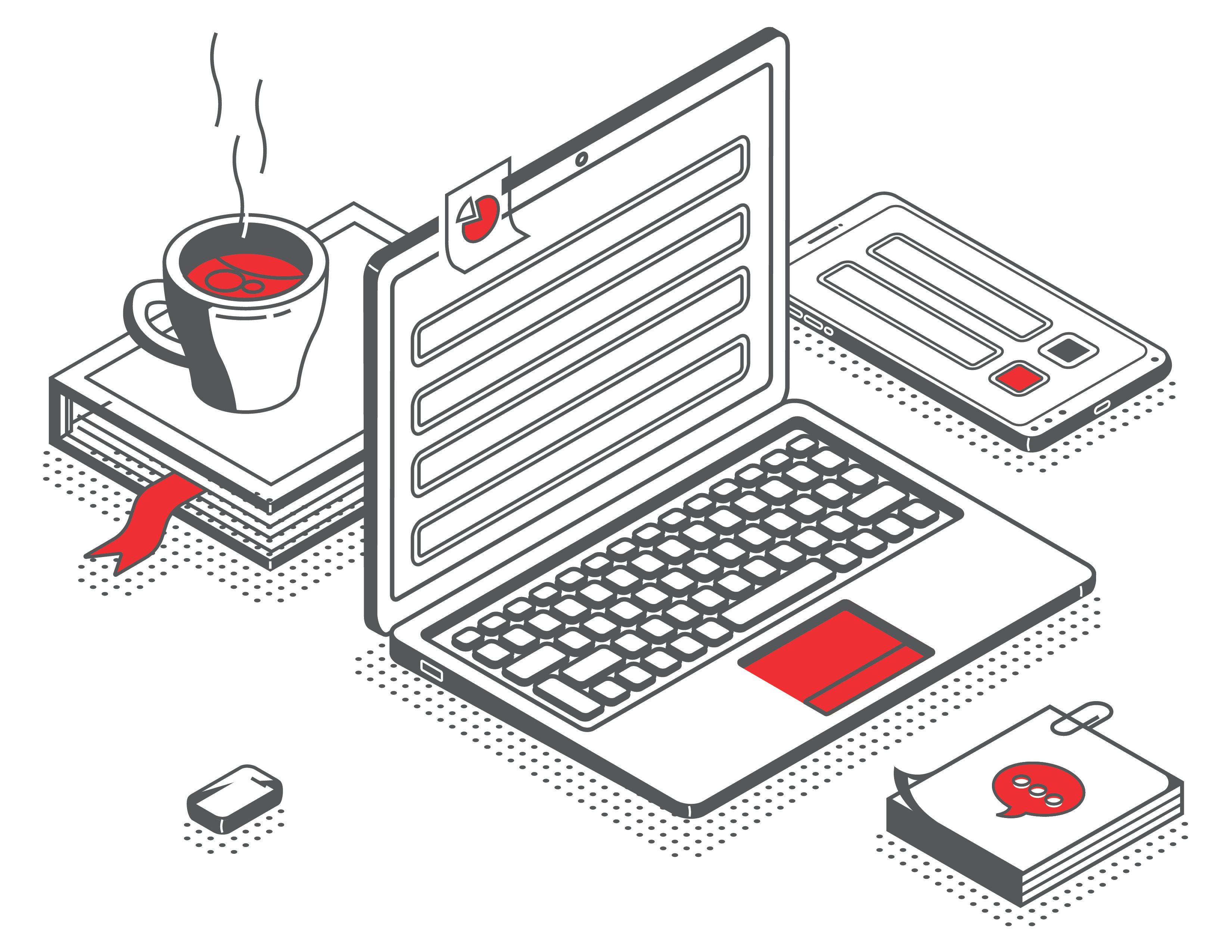 Illustration of an envelope, mobile phone, and a screen to contact Fractional CMO