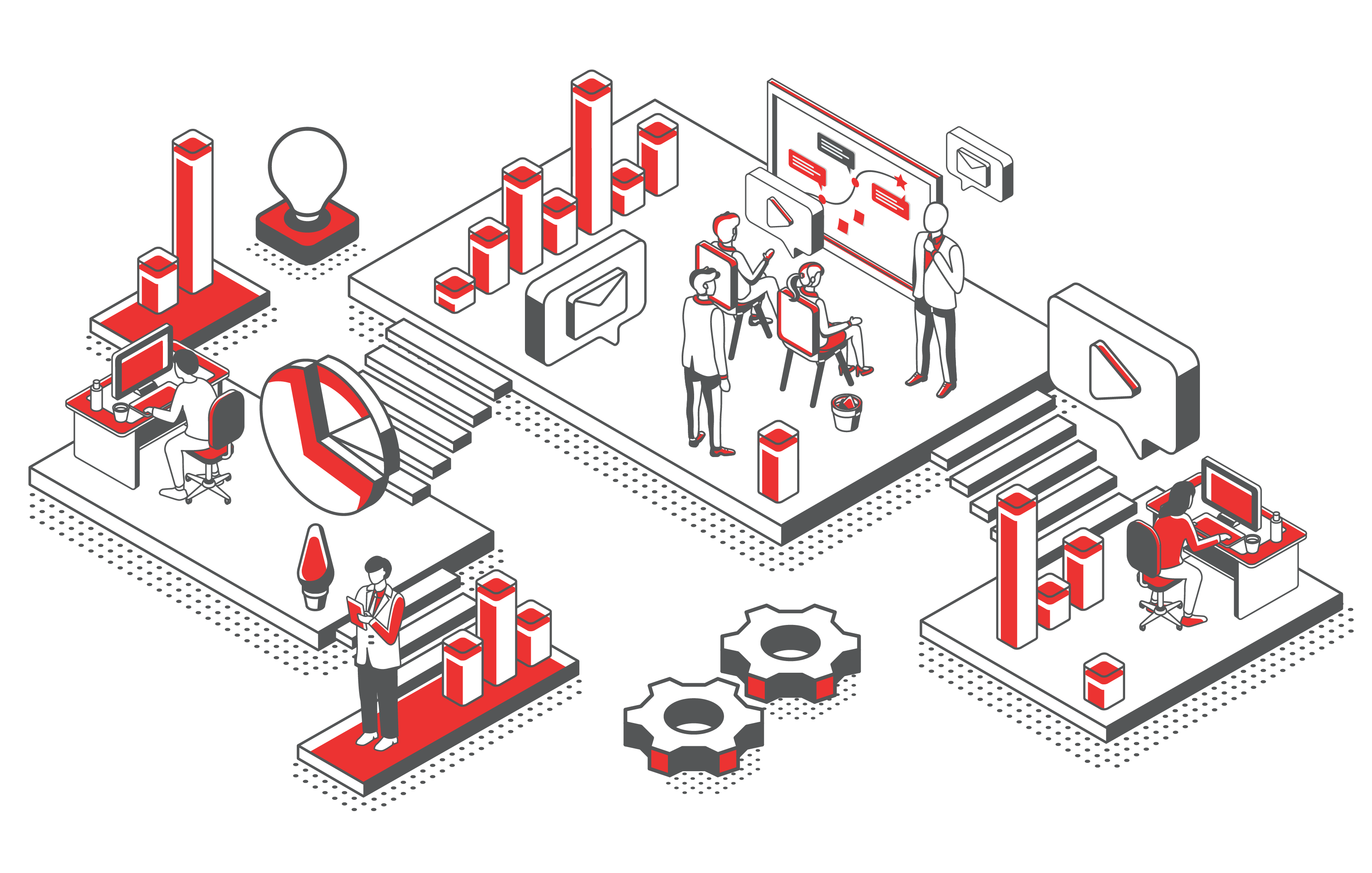 Illustration of team implementing the marketing plan